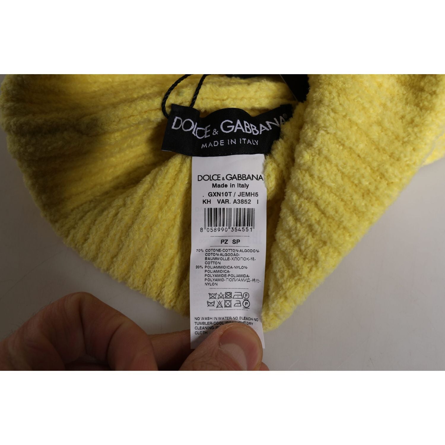 Dolce & Gabbana Yellow Cotton Knitted Winter Beanie Hat