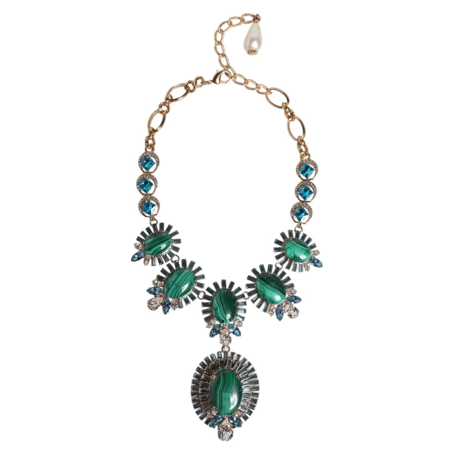 Dolce & Gabbana Gold Brass Pietre Oval Crystal Embellished Necklace