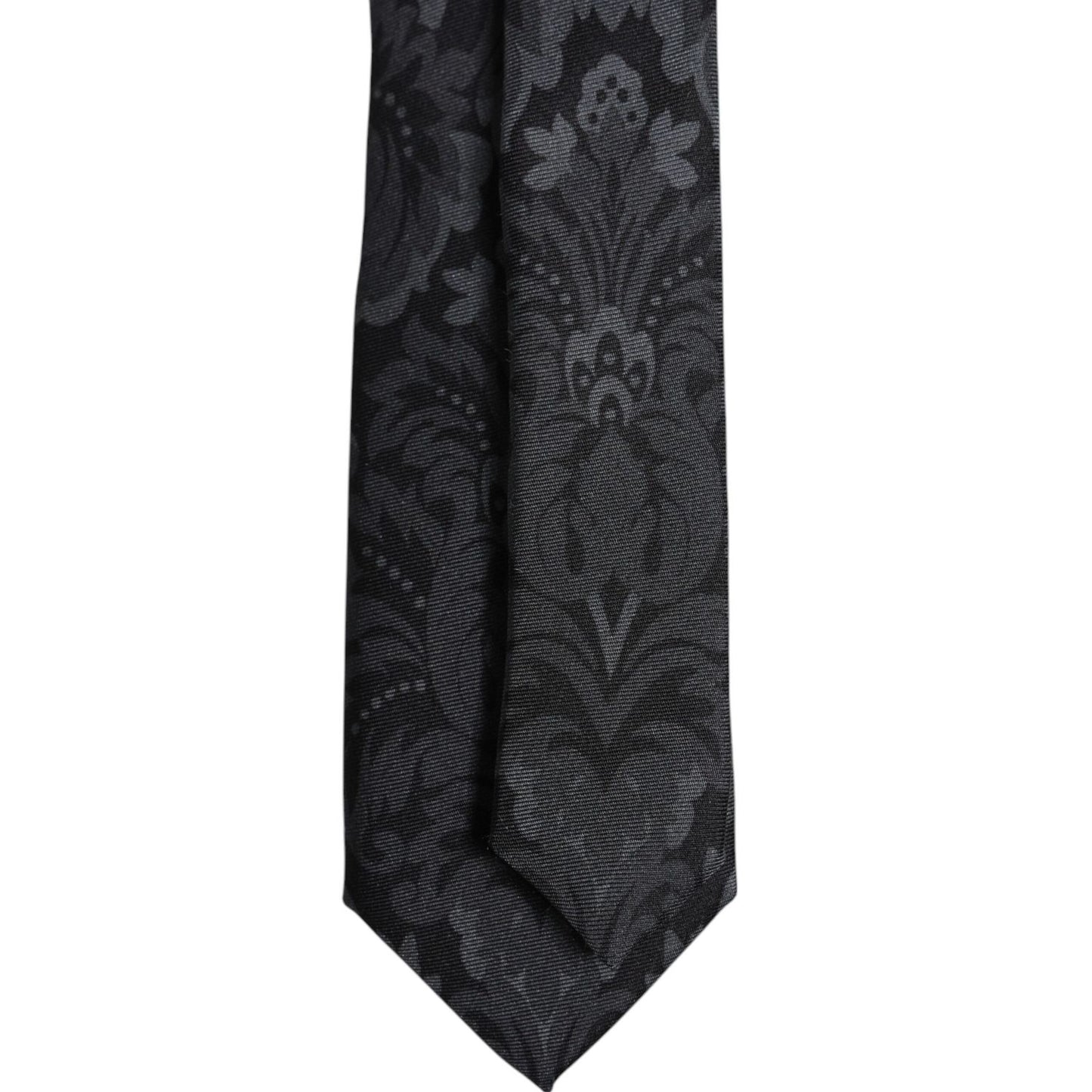Dolce & Gabbana Black Gray Flower Print Adjustable Necktie Tie