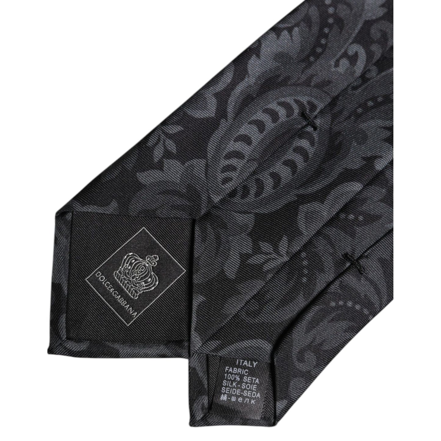 Dolce & Gabbana Black Gray Flower Print Adjustable Necktie Tie