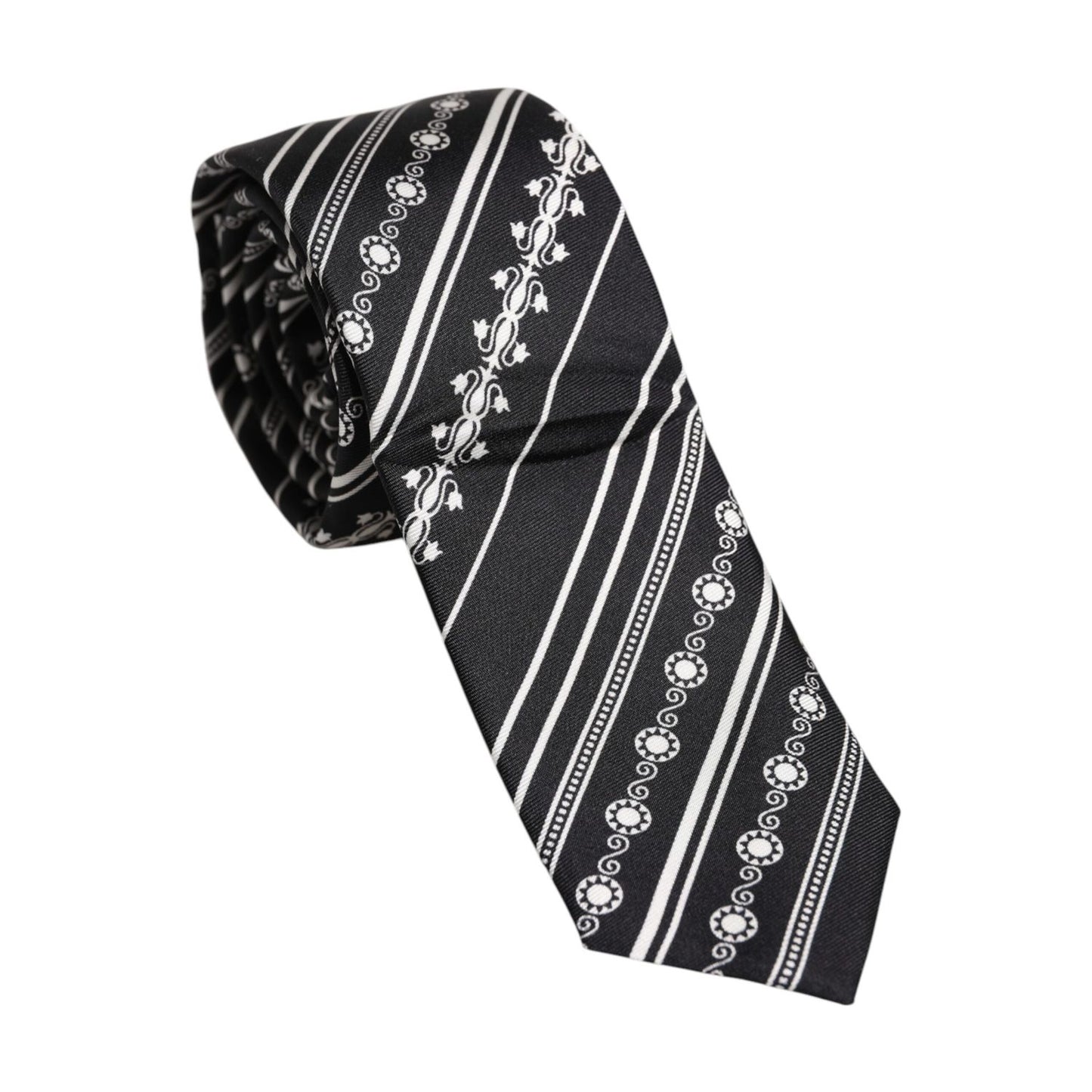 Dolce & Gabbana Black White Stripes Silk Adjustable Necktie Tie