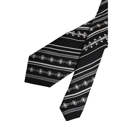 Dolce & Gabbana Black White Stripes Silk Adjustable Necktie Tie