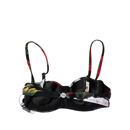 Dolce & Gabbana Black Floral Print Nylon Balconcino Bra Underwear