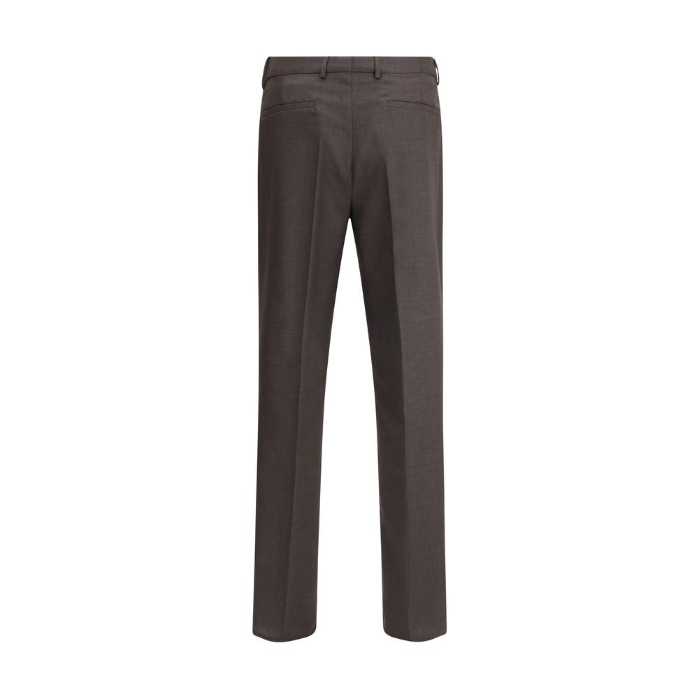 Brunello Cucinelli Brown Fleece Wool Casual Pants with back welt pockets and belt loops for SS25 season.