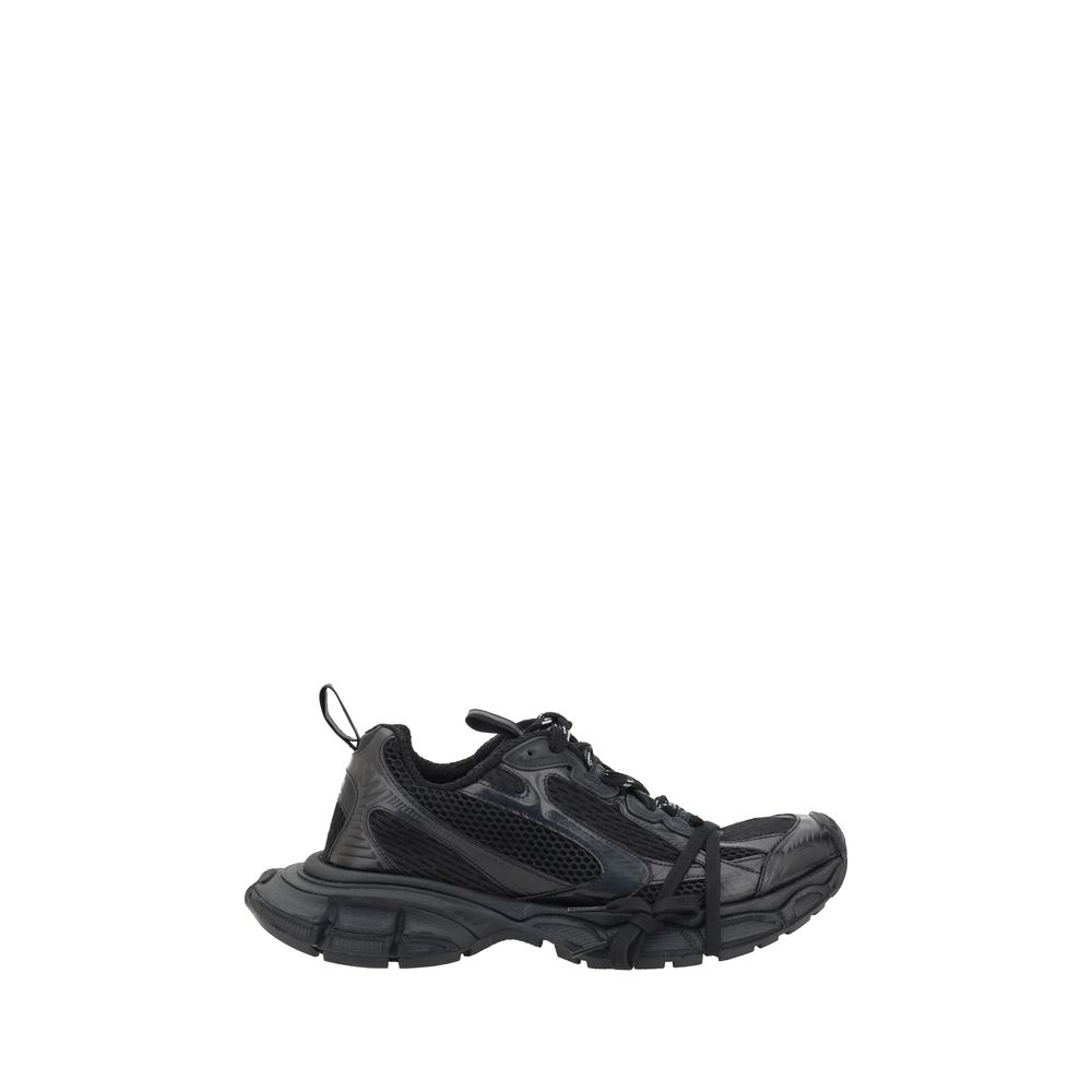 Balenciaga Black Rubber Athletic Sneakers in side view displaying chunky sole and mesh panels.