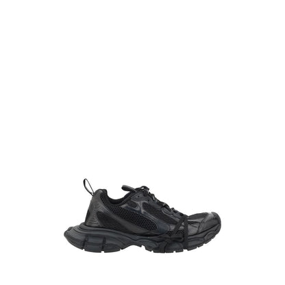 Balenciaga Black Rubber Athletic Sneakers in side view displaying chunky sole and mesh panels.