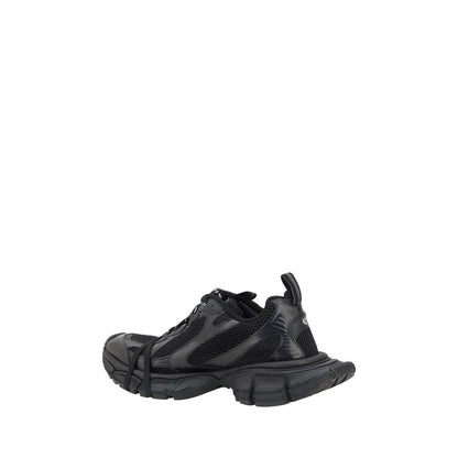 Balenciaga Black Rubber Athletic Sneakers with chunky textured sole and mesh panels for breathability, showcasing a sleek contemporary design.