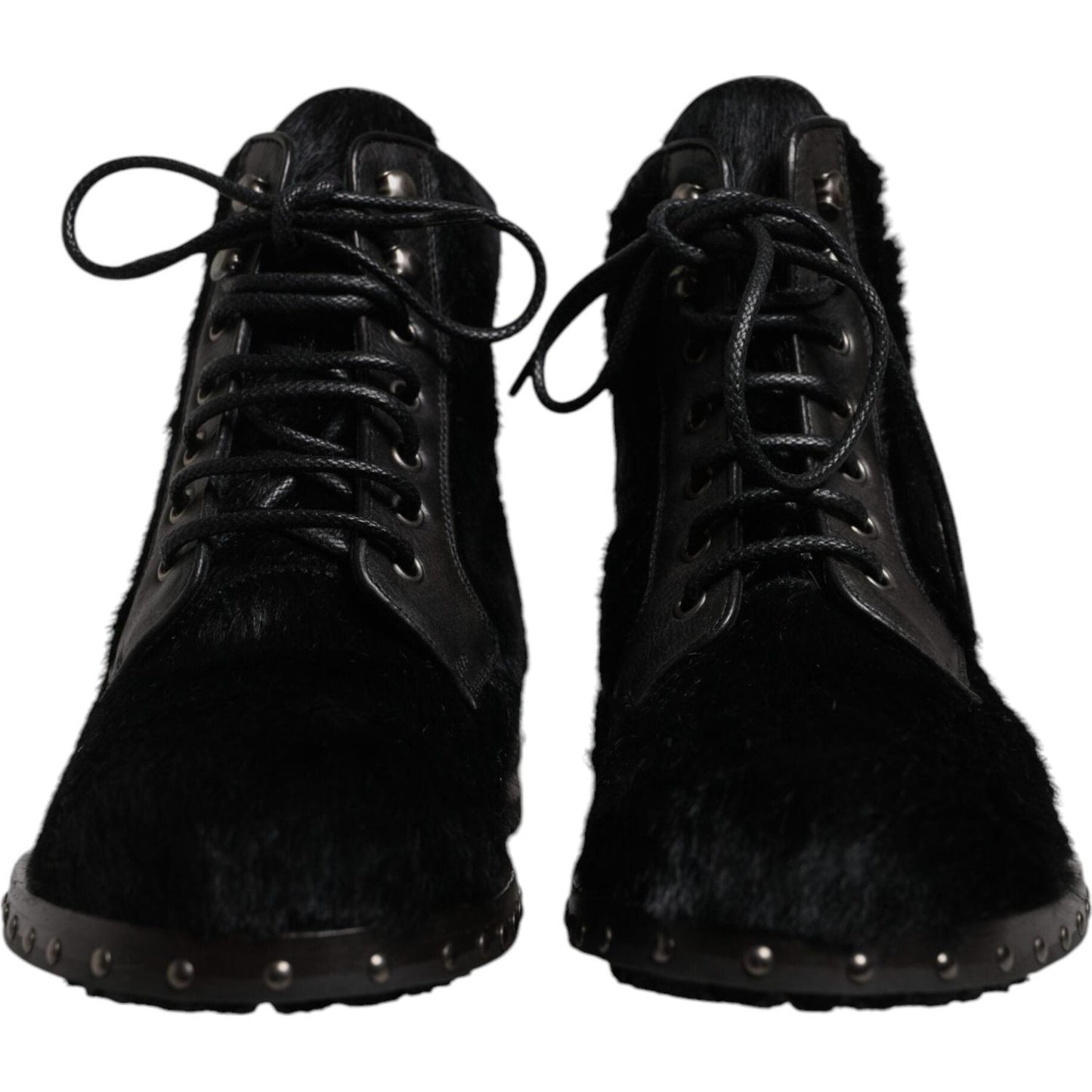 Dolce & Gabbana Black Pony Style Leather Mid Calf Boots Shoes