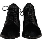 Dolce & Gabbana Black Pony Style Leather Mid Calf Boots Shoes
