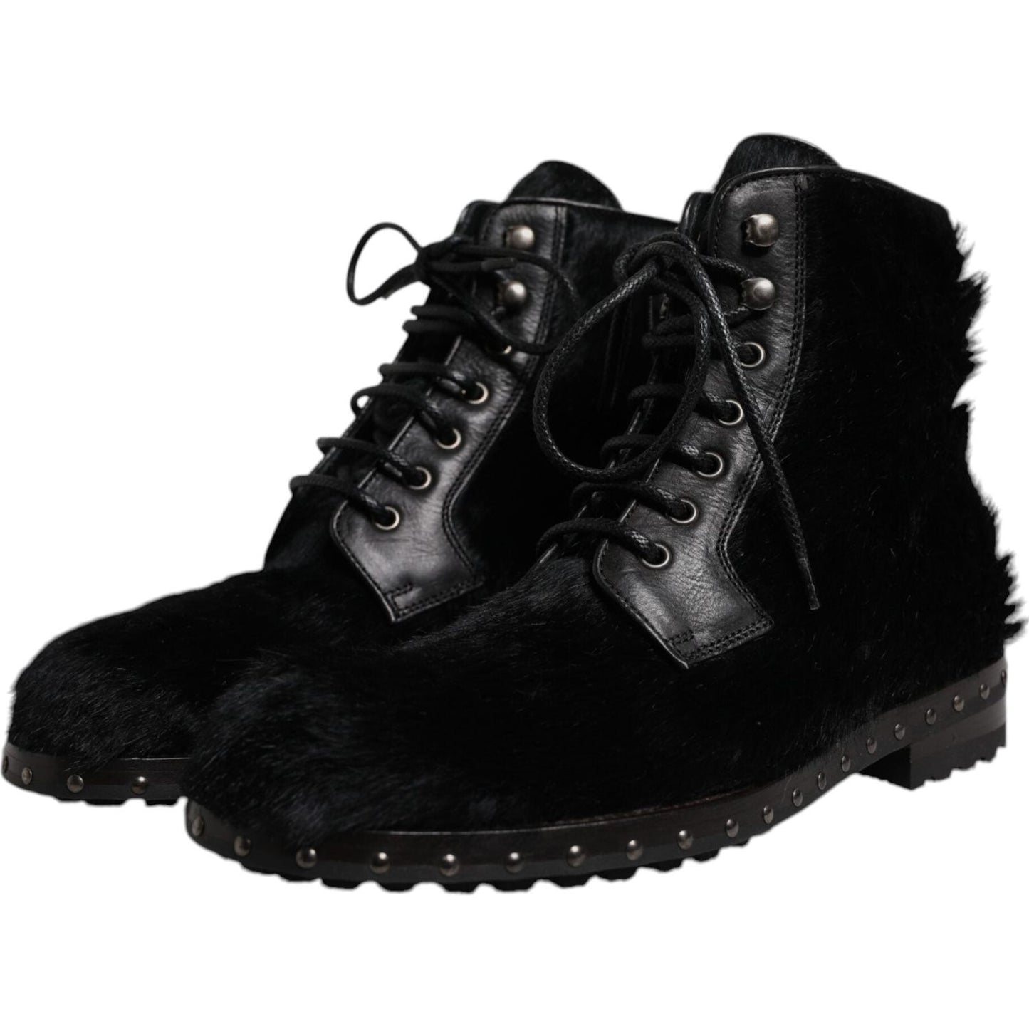 Dolce & Gabbana Black Pony Style Leather Mid Calf Boots Shoes