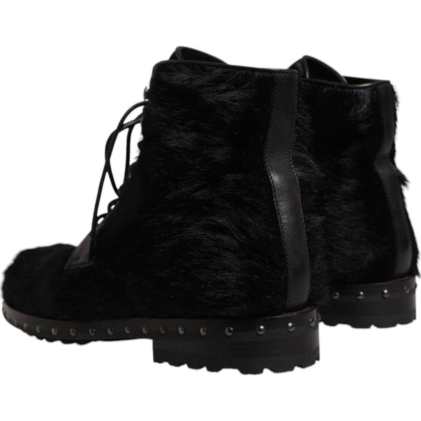 Dolce & Gabbana Black Pony Style Leather Mid Calf Boots Shoes