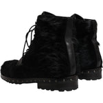 Dolce & Gabbana Black Pony Style Leather Mid Calf Boots Shoes