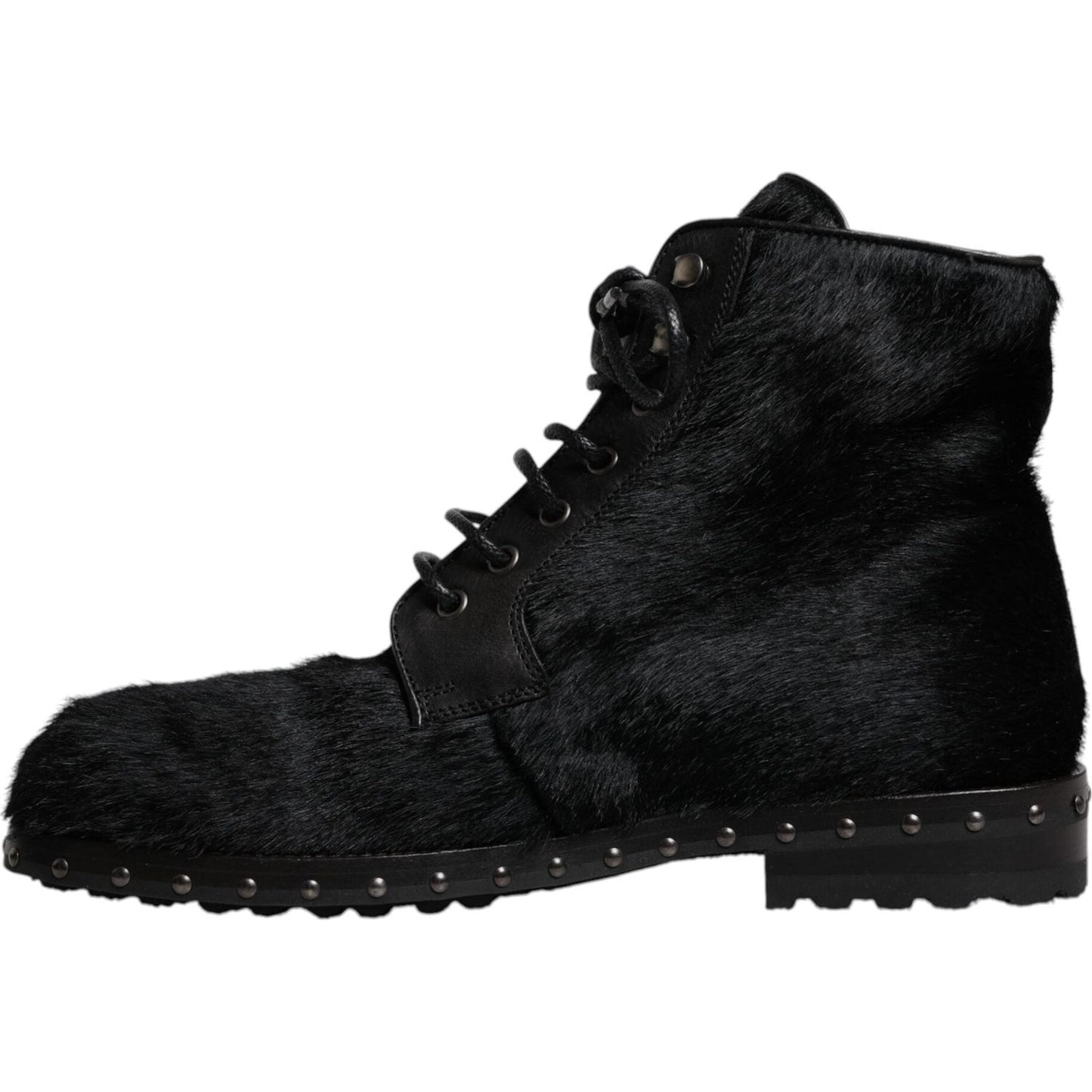 Dolce & Gabbana Black Pony Style Leather Mid Calf Boots Shoes