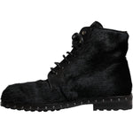 Dolce & Gabbana Black Pony Style Leather Mid Calf Boots Shoes