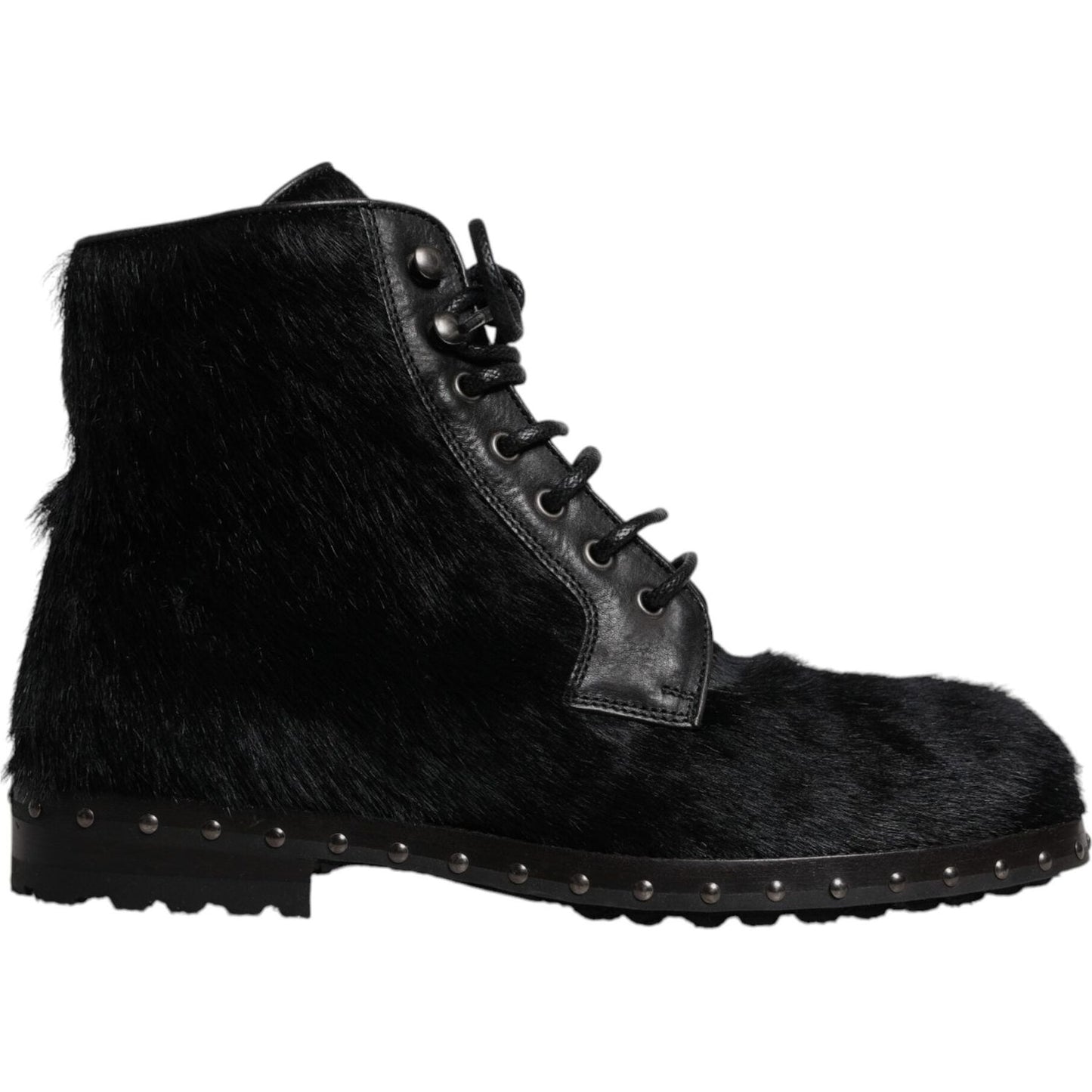 Dolce & Gabbana Black Pony Style Leather Mid Calf Boots Shoes