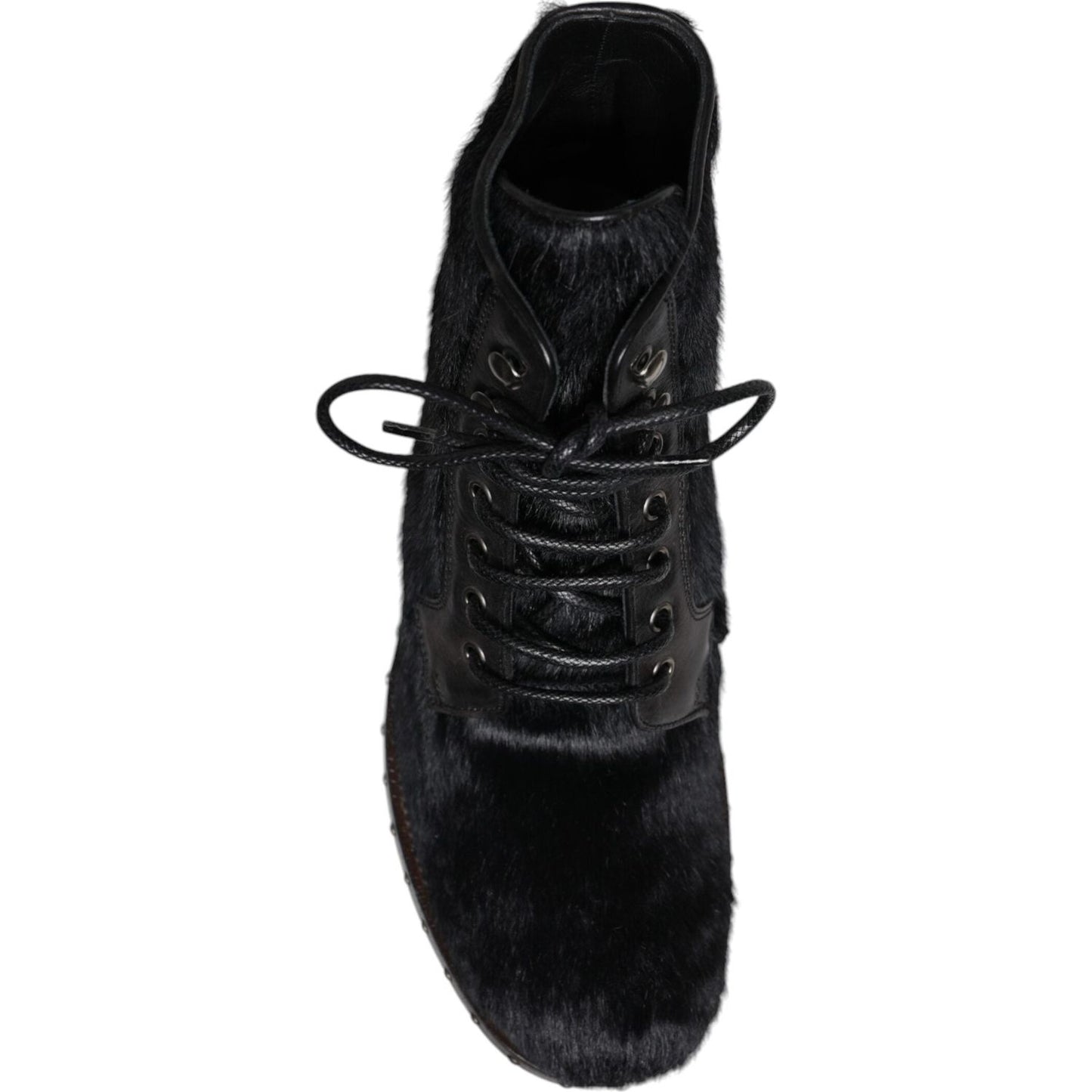 Dolce & Gabbana Black Pony Style Leather Mid Calf Boots Shoes