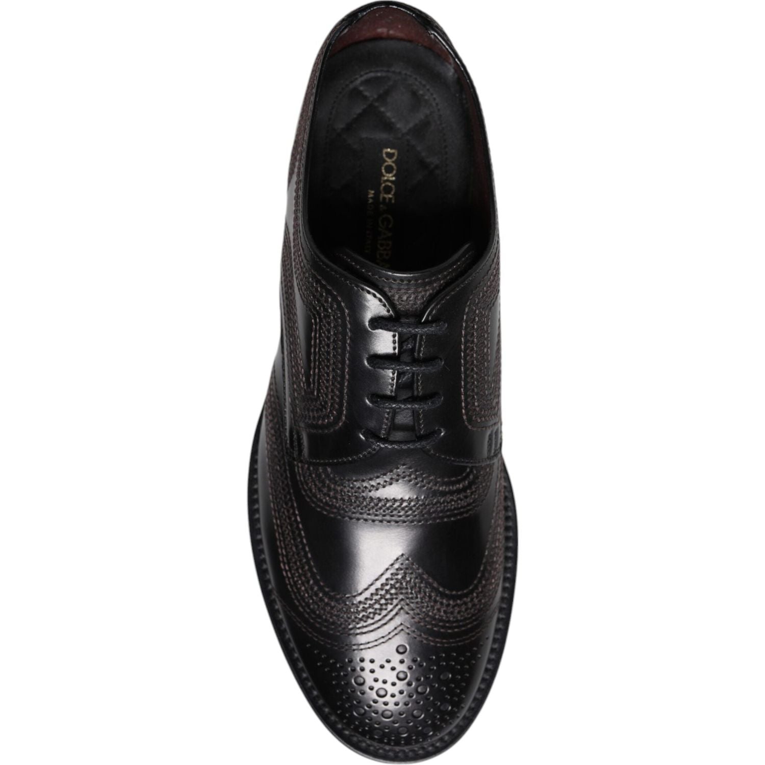 Dolce & Gabbana Black Embroidered Classic Leather Derby Dress Shoes
