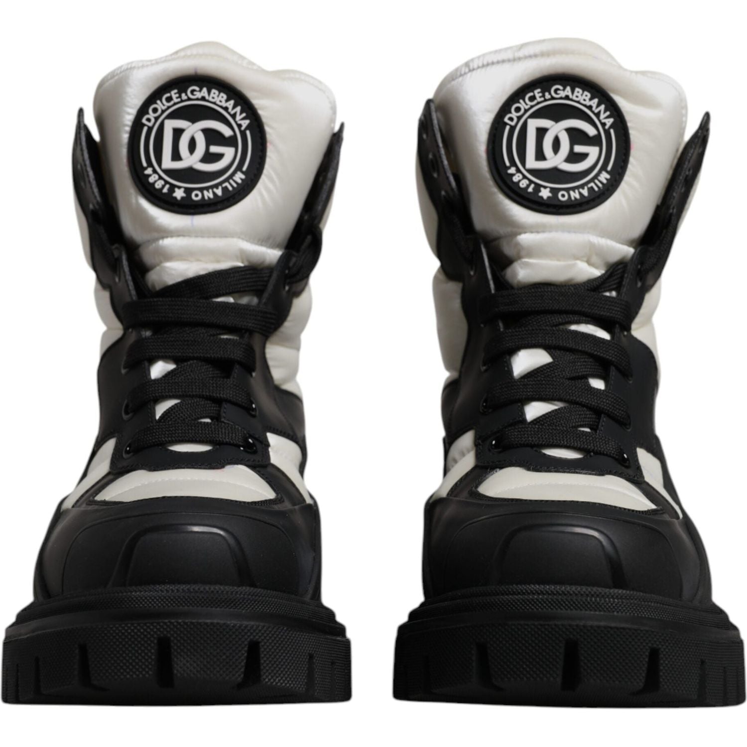 Dolce & Gabbana Black White Padded Mid Calf Lace Up Boots Shoes