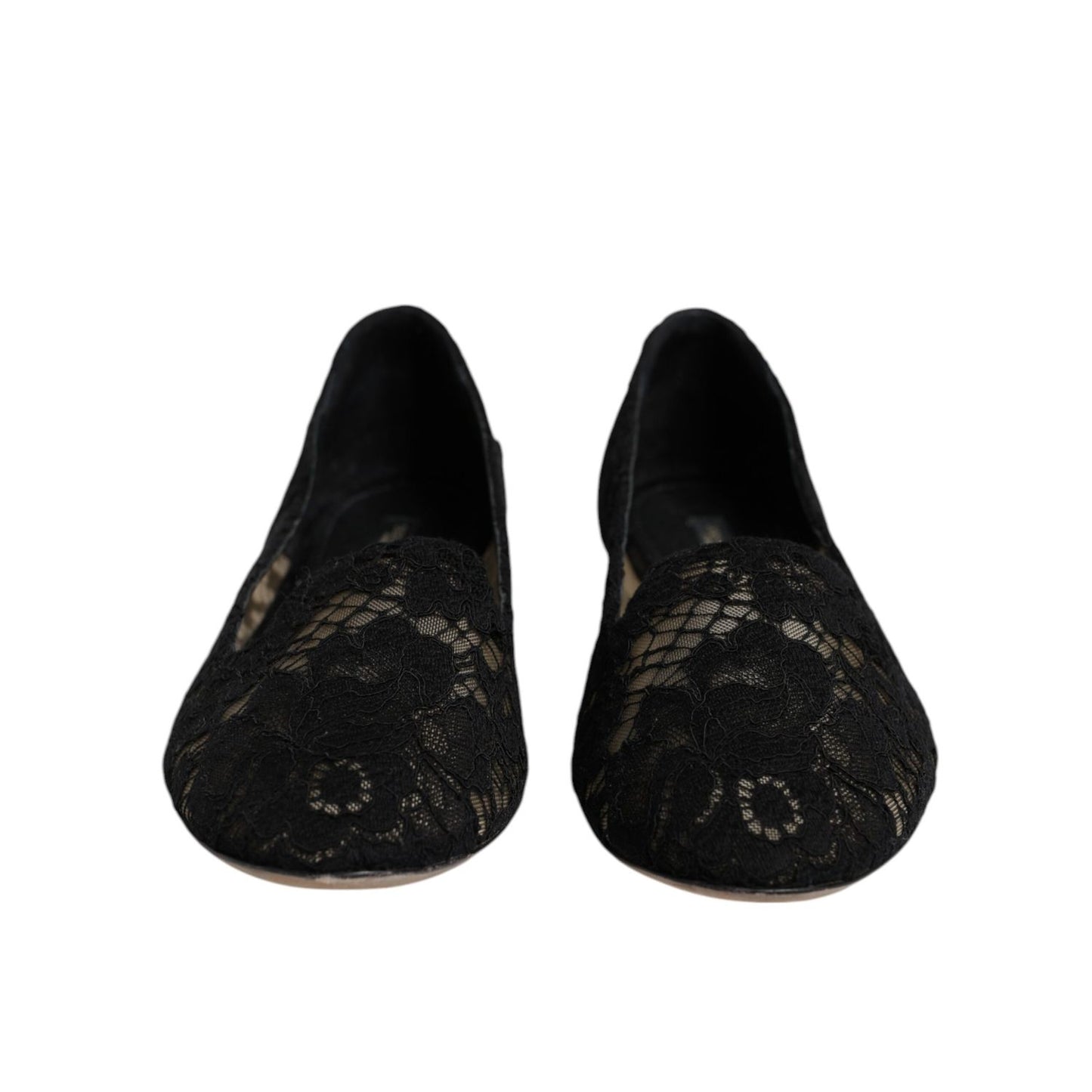 Dolce & Gabbana Black Taormina Lace Slip On Flats Shoes
