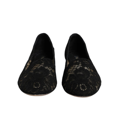 Dolce & Gabbana Black Taormina Lace Slip On Flats Shoes