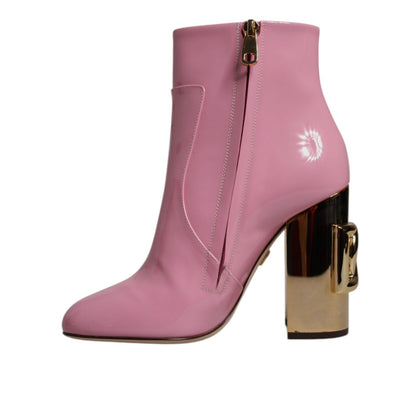 Dolce & Gabbana Pink Patent Leather Heel Mid Calf Boots Shoes