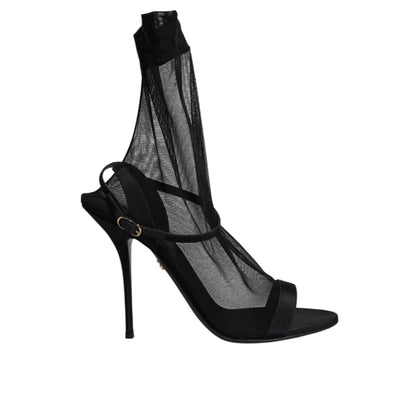 Dolce & Gabbana Black Tulle Stretch Heels Sandals Shoes