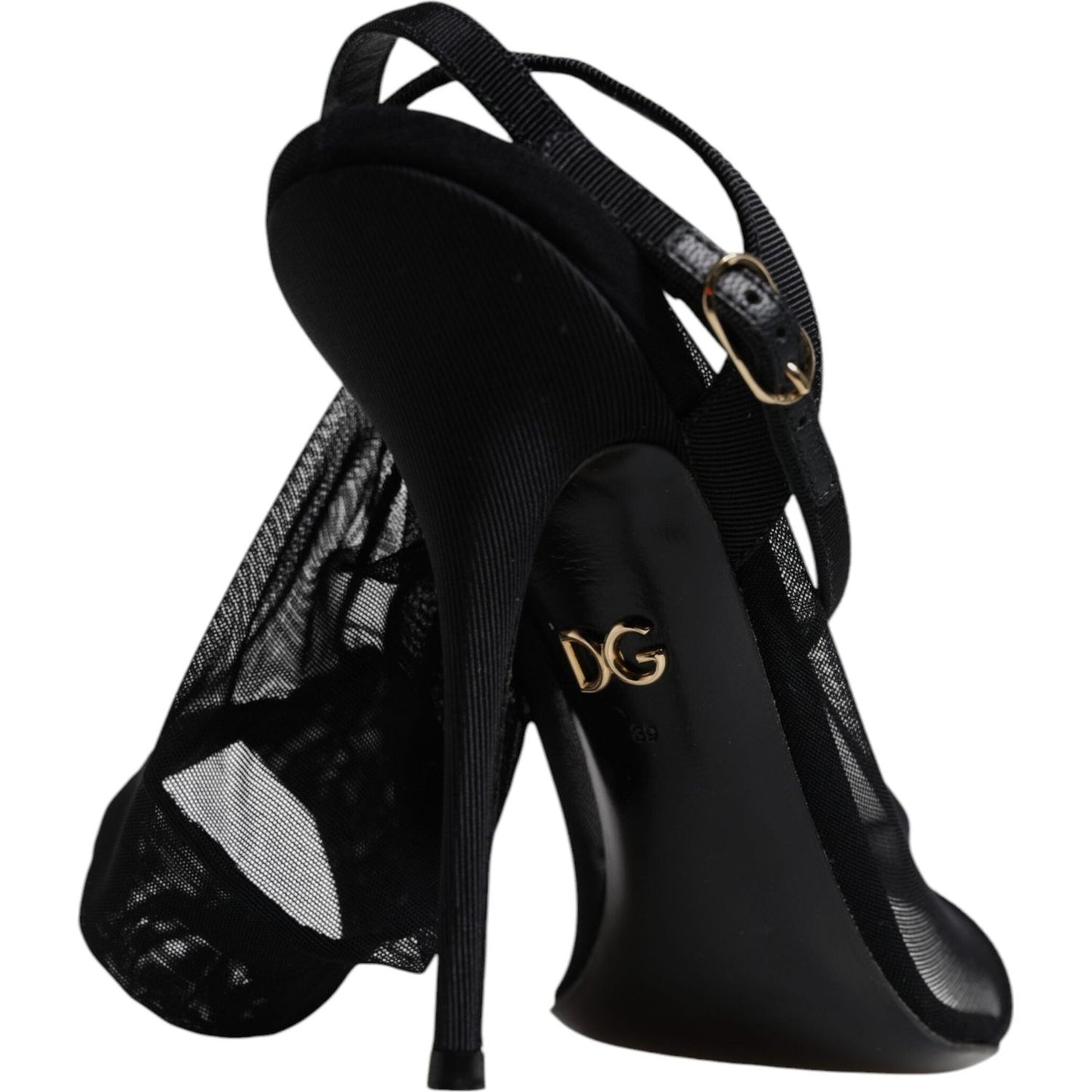 Dolce & Gabbana Black Tulle Stretch Heels Sandals Shoes