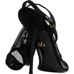 Dolce & Gabbana Black Tulle Stretch Heels Sandals Shoes