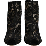 Dolce & Gabbana Black Floral Lace Heels Ankle Boots Shoes LA12538-37