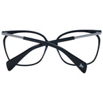 Yohji Yamamoto Black Women Glasses Frame in acetate with black square full-rim design, demo lenses, and branded soft case size 58-16-145.