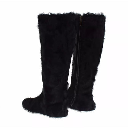 Dolce & Gabbana Black Xiangao Lamb Fur Leather Boots Shoes