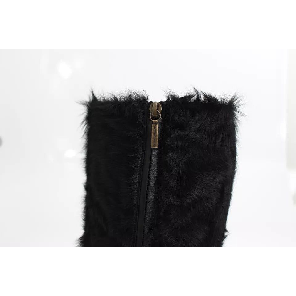 Dolce & Gabbana Black Xiangao Lamb Fur Leather Boots Shoes LA2101-36