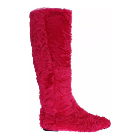 Dolce & Gabbana Pink Lamb Fur Leather Flat Boots Shoes LA2105-38
