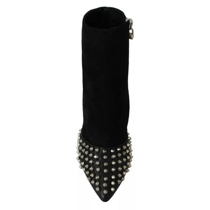 Philipp Plein Black Suede Studded Heels Ankle Boots Shoes