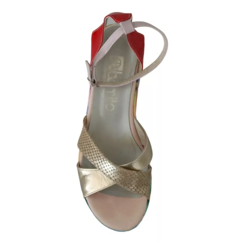 EBARRITO Multicolor Leather Ankle Strap Wedge Heel Sandals Shoes