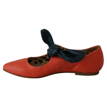 EBARRITO Orange Leather Bow Slip-on Loafers Ballet Flat Shoes
