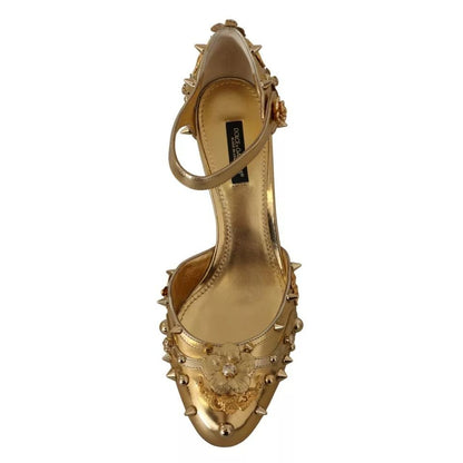 Dolce & Gabbana Gold Studs Vally Slingback Sandals Shoes