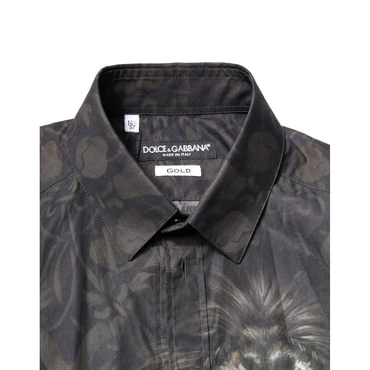Dolce & Gabbana Black Royal Pet Portrait GOLD Dress Shirt