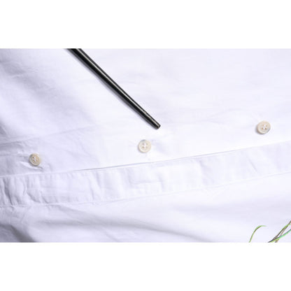 Dolce & Gabbana White Cotton Peacock Feather GOLD Formal Shirt