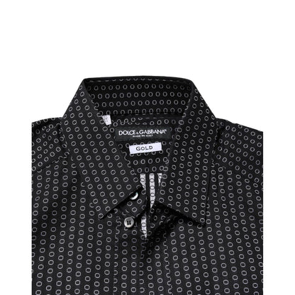 Dolce & Gabbana Black GOLD Patterned Cotton Men Dress Shirt
