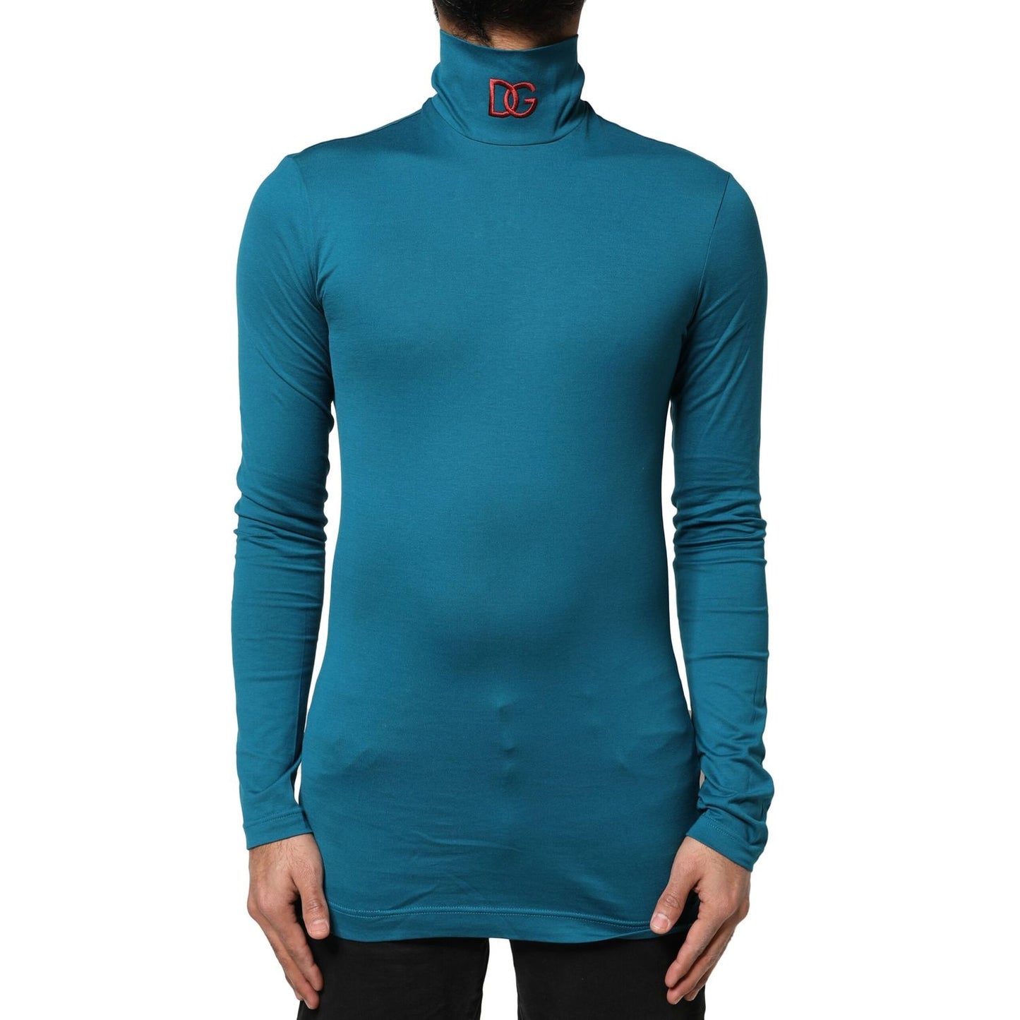 Dolce & Gabbana Blue Cotton Turtleneck Long Sleeves Sweater