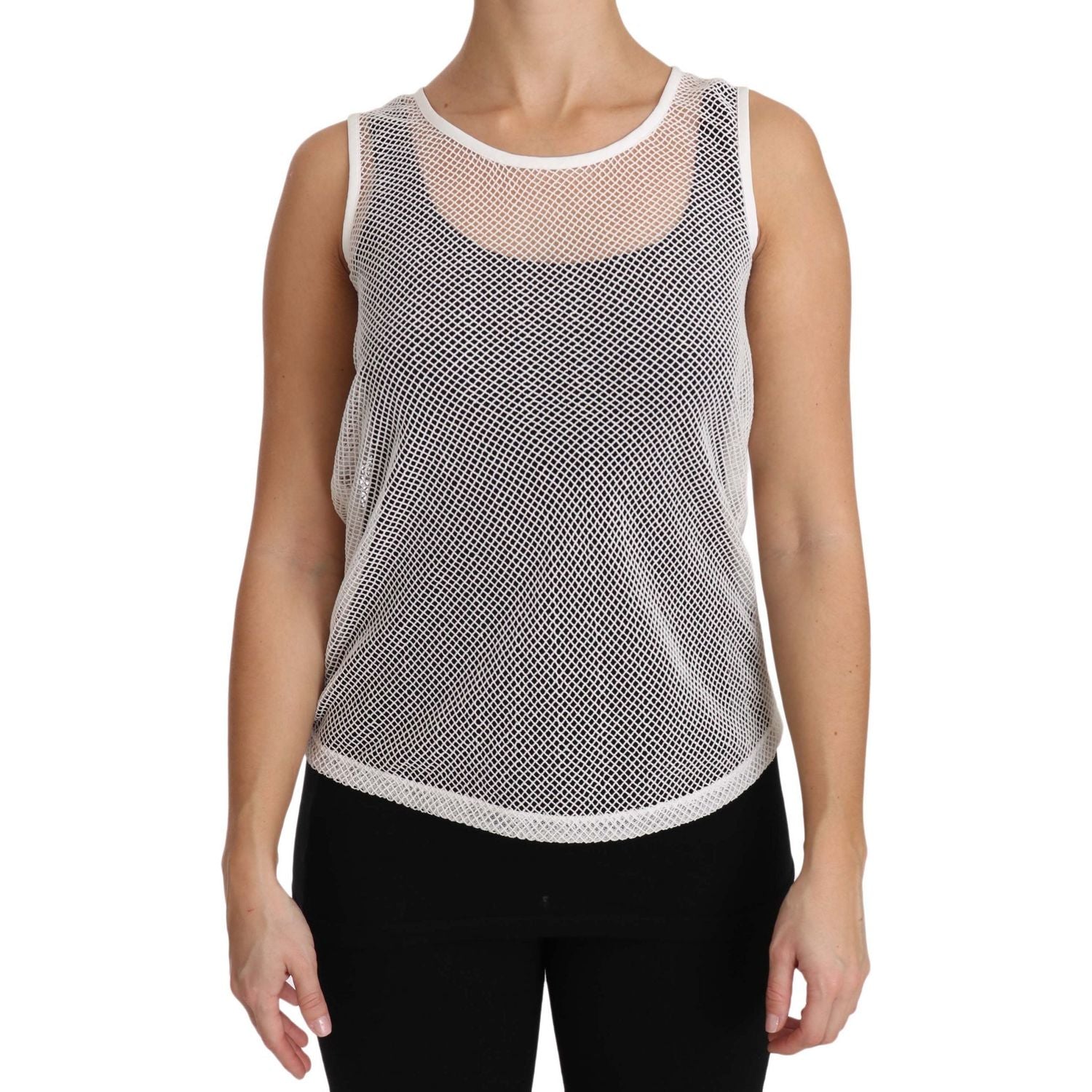 بلوزة دولتشي آند غابانا الأنيقة البيضاء الشفافة بدون أكمام