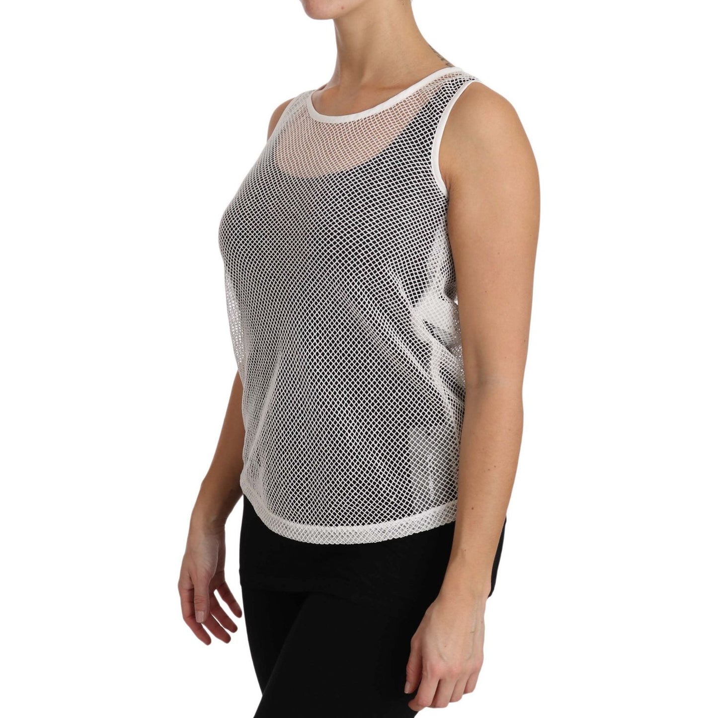 Dolce & Gabbana White Net Transparent Sleeveless Tank Top