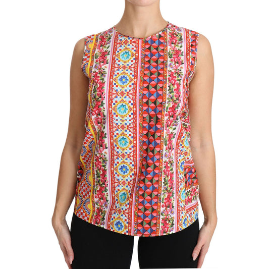 Dolce & Gabbana Carretto Print Pure Cotton Tank Top Floral Blouse