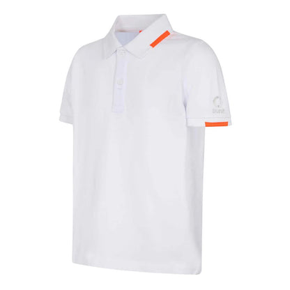 Suns White Cotton Polo Shirt with ribbed collar, logo on left sleeve, and front button closure, perfect for casual wear.