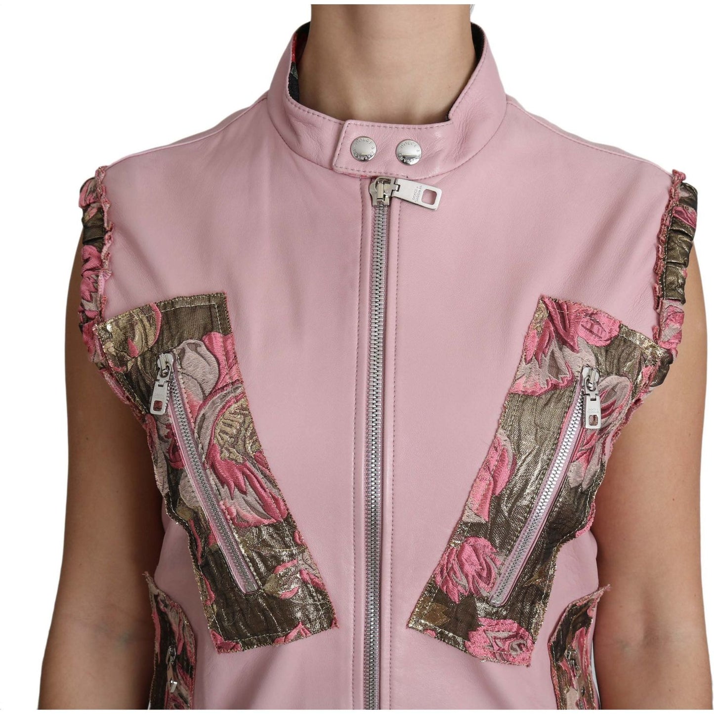 Dolce & Gabbana Pink Zippered Lamb Sleeveless Vest Leather Jacket Coats & Jackets