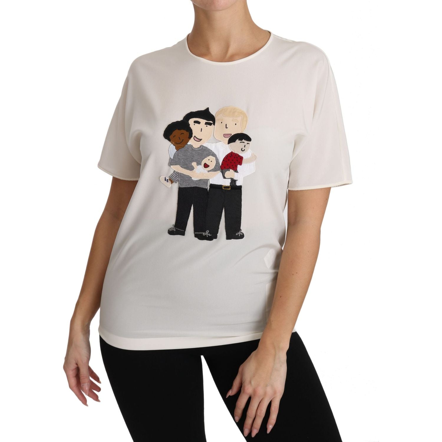 بلوزة دولتشي آند غابانا الأنيقة المصنوعة من الحرير ذات الياقة المستديرة والمزينة بالتطريز