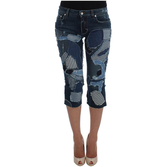 Dolce & Gabbana Stretch Blue Patchwork Jeans Shorts SIG20531-1