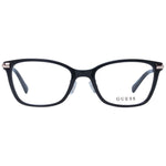 Guess Black Women Glasses Frame with black full-rim plastic design, rectangle shape, and demo lenses. Includes branded case for stylish eyewear.