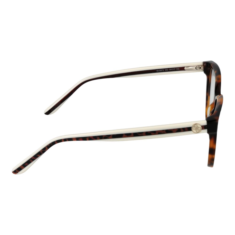Side view of Guess Brown Women Glasses Frame with acetate temples and full-rim design, featuring cat eye style and spring hinge.